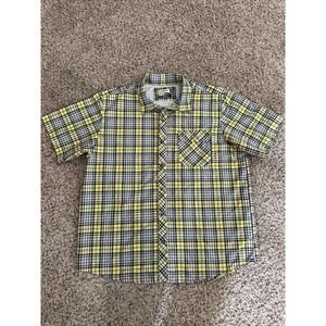 Magellan Outdoors Adventure Gear Loose Fit Yellow Blue Plaid Fishing Shirt 2XL